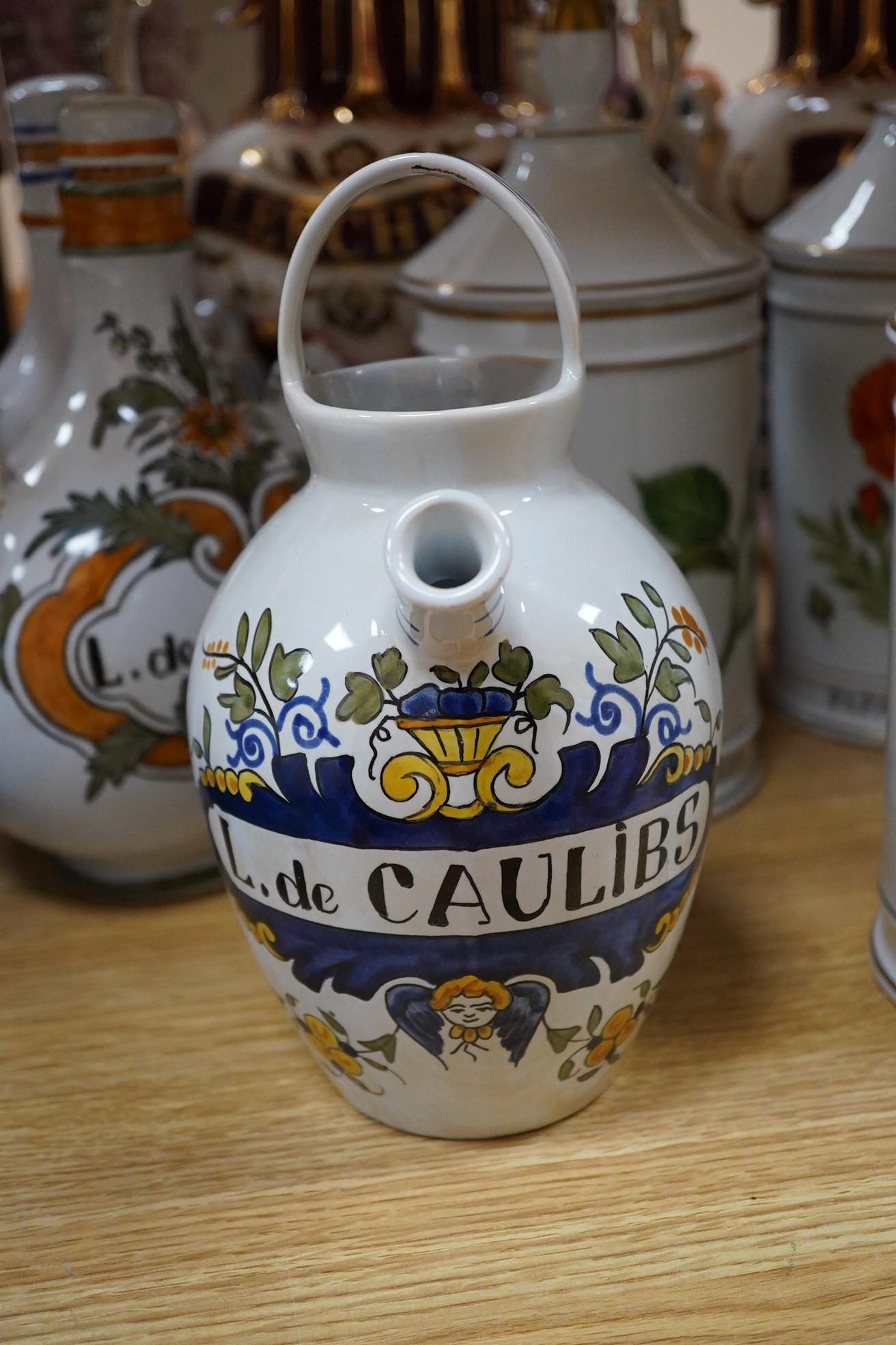 Six Italian faience Botanical apothecary jars and covers - 26cm high, two other 19th century style jars and three other related items.